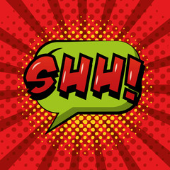 comic pop art speech bubble shh red sunburst background