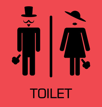 toilet Sign, Fitting room sign flat icon illustration, retro lady and gentleman symbol