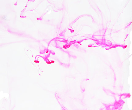 Pink colored ink spreading in the water  , Colorful blur smoke on white background
