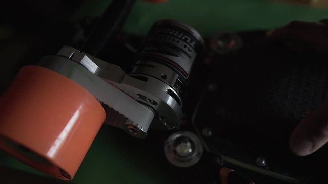 Longboard electric motor wheel and gears assembling, carbon board, extreme technology LED