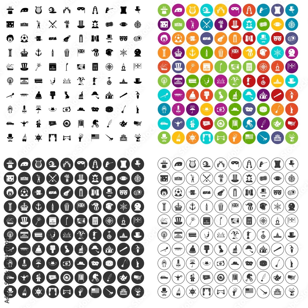 Poster 100 top hat icons set vector in 4 variant for any web design isolated on white