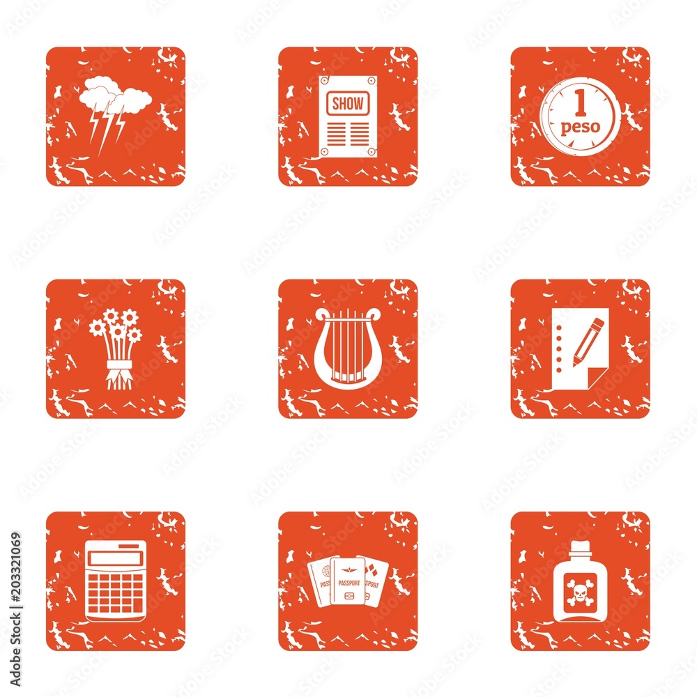 Poster technical documentation icons set. grunge set of 9 technical documentation vector icons for web isol
