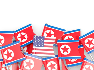 Flag pins of North Korea and USA