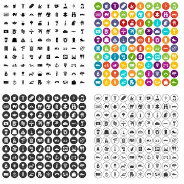 100 tourism icons set vector in 4 variant for any web design isolated on white