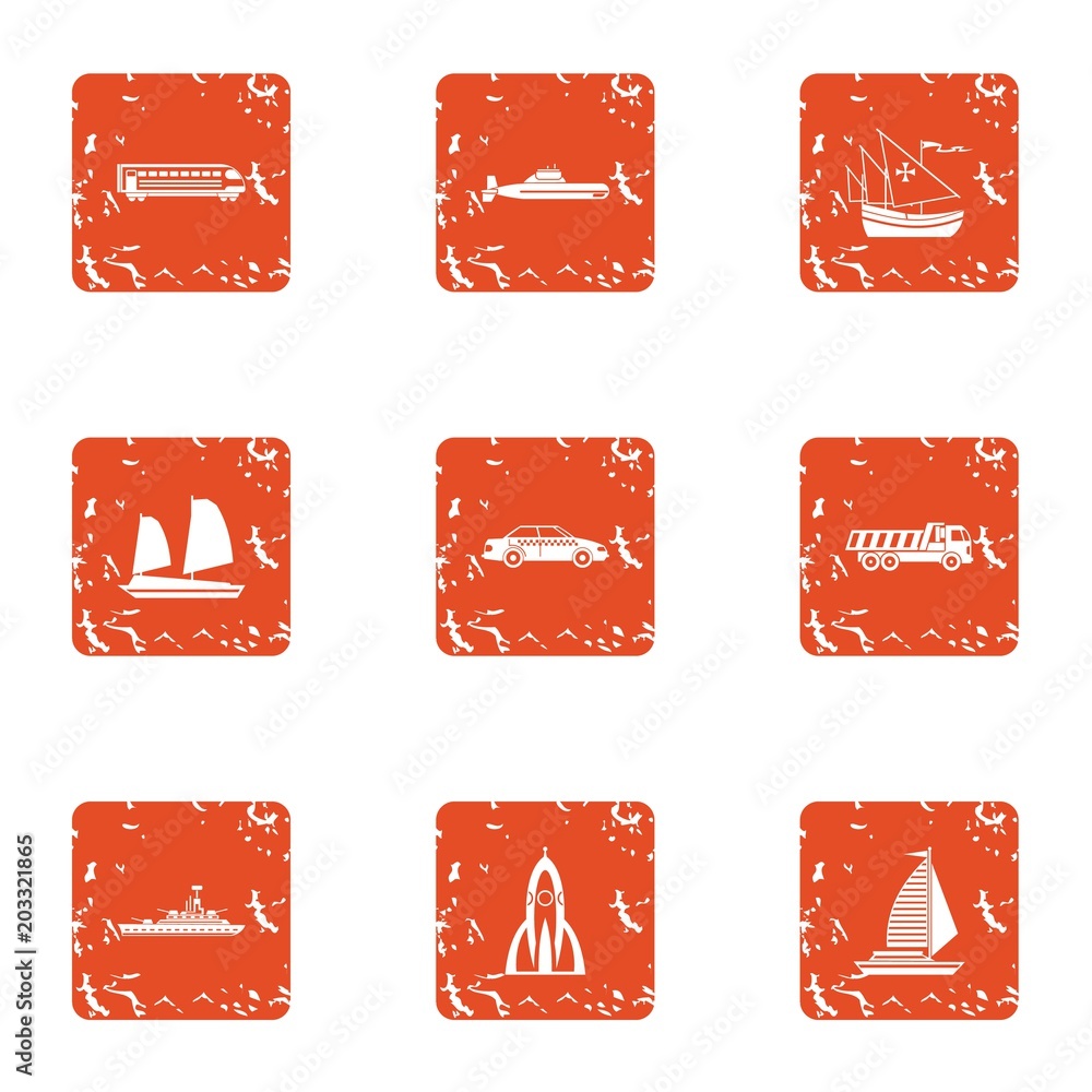 Poster technical mean icons set. grunge set of 9 technical mean vector icons for web isolated on white back