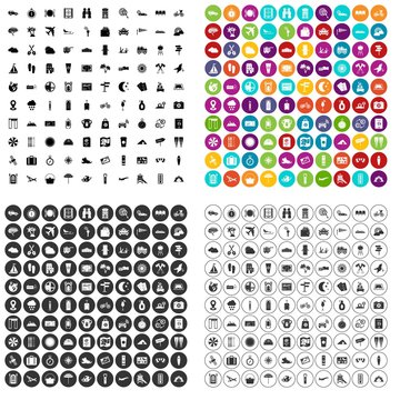 100 tourist trip icons set vector in 4 variant for any web design isolated on white