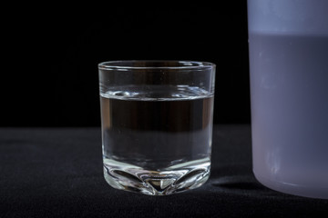 Glass of water on the dark background
