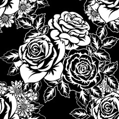 seamless monochrome pattern of flowers for greeting cards, background, price tags