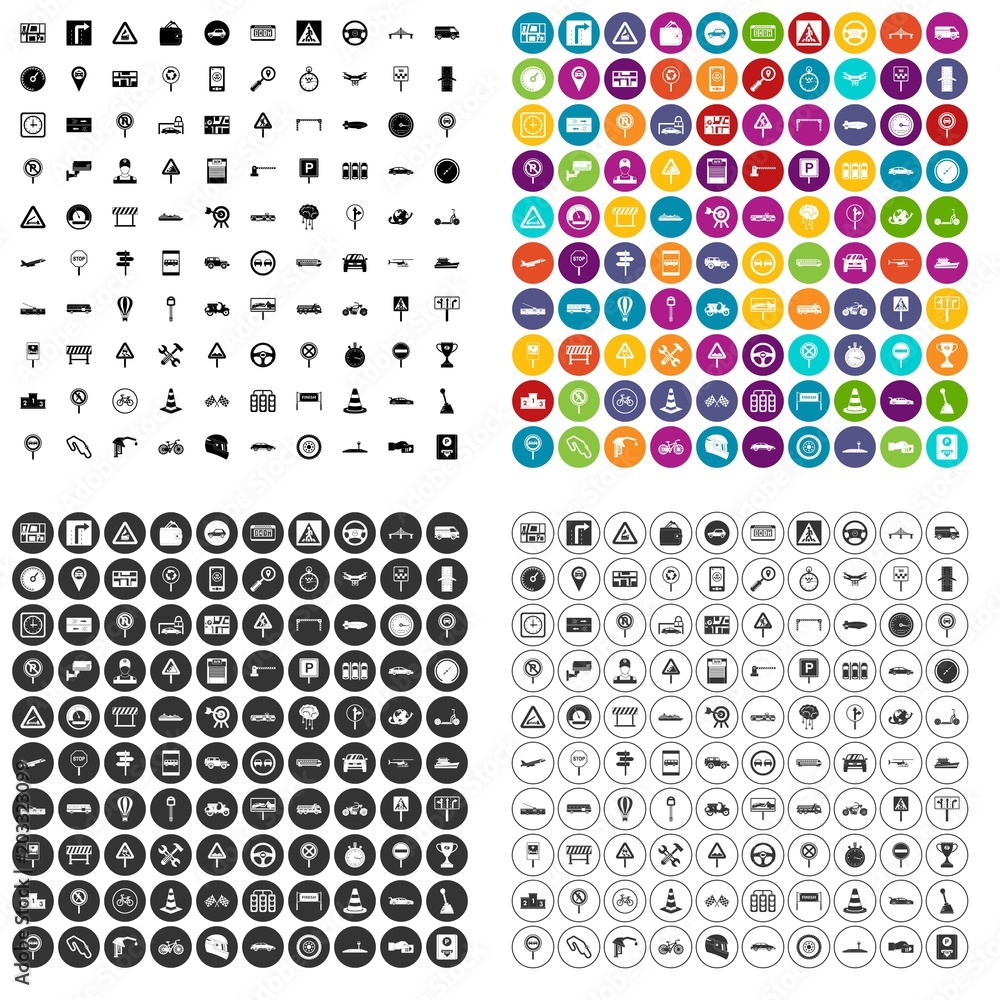 Poster 100 traffic icons set vector in 4 variant for any web design isolated on white