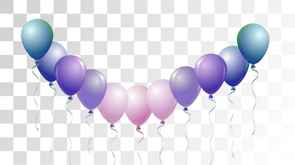 Bright Realistic Helium Vector Balloons Flying. Happy Birthday, New Year Party Ornament. Neon Modern Holidays Decoration, Air Helium Balloons. Celebration, Music Poster Discount Card Cool Design. © graficanto