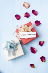 Gift box with Happy Mother's day tag card for giving in Mother's day