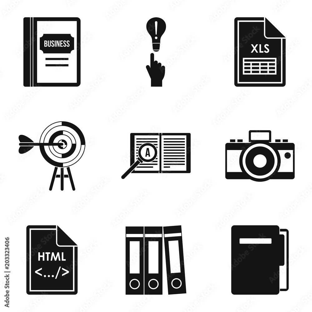 Poster major document icons set. simple set of 9 major document vector icons for web isolated on white back