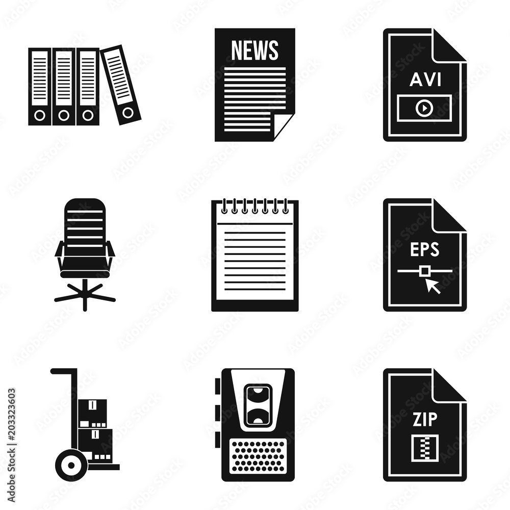 Poster main document icons set. simple set of 9 main document vector icons for web isolated on white backgr