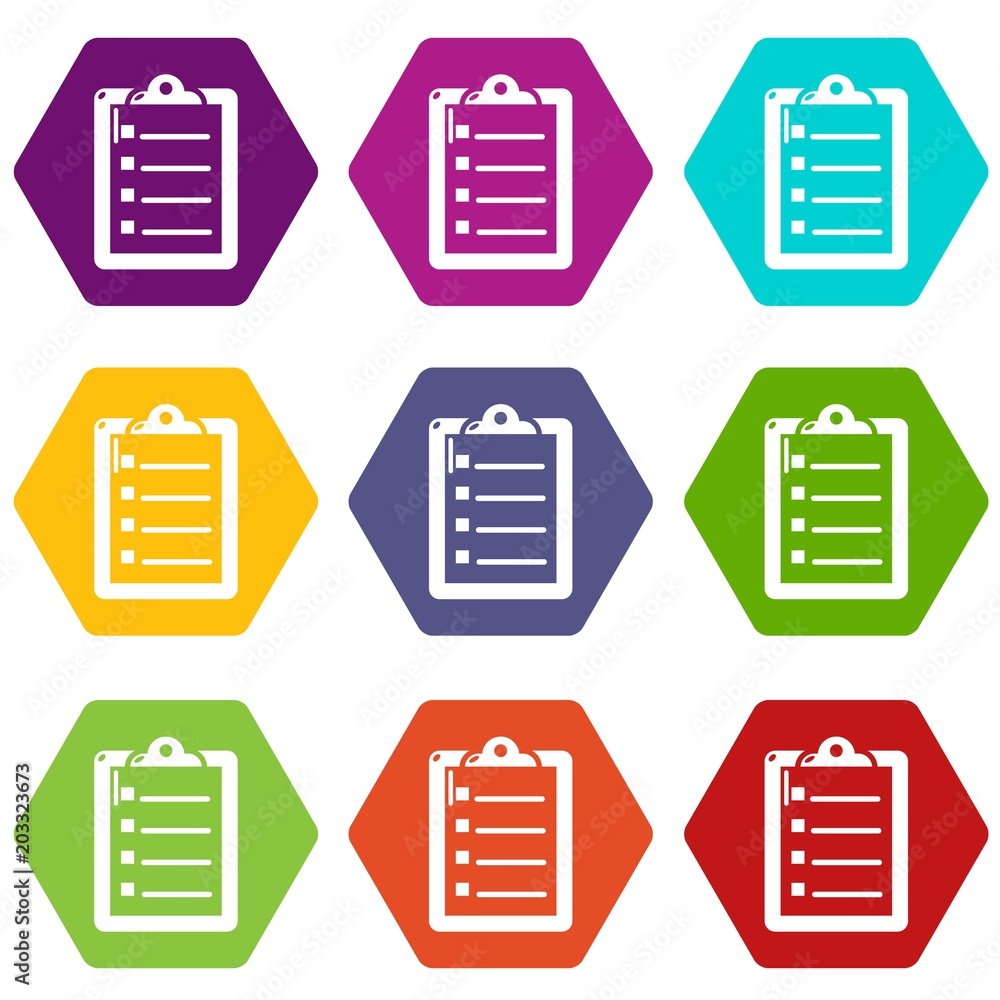 Aufkleber check list icons 9 set coloful isolated on white for web