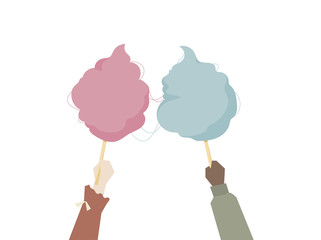 Illustration of hands holding cotton candy
