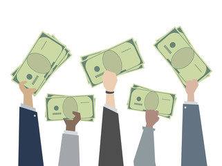 Illustration of hands holding money cash
