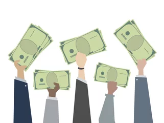 Fotobehang Illustration of hands holding money cash © Rawpixel.com