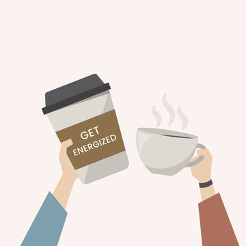 Illustration of coffee with quote "get energized"