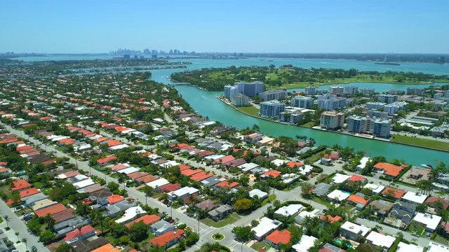 Aerial drone footage Miami Beach Bay Harbor Islands La Gorce bay 4k