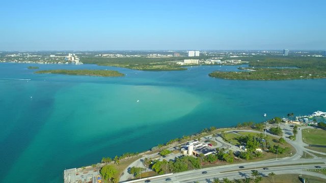 Aerial Miami Beach bay sandbar