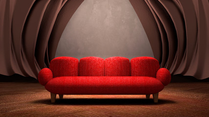 3d rendering picture of red linen fabric sofa.