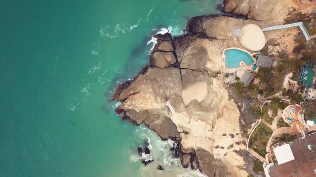 Aerial Beach Ocean rocks waves in Laguna Beach Natural Pools