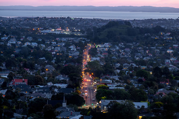 Beautiful View of a town in Auckland, New Zealand. Cloud sunset and town, View from Mt. Eden.