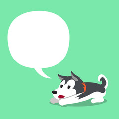 Fototapeta na wymiar Cartoon character Siberian husky dog and white speech bubble