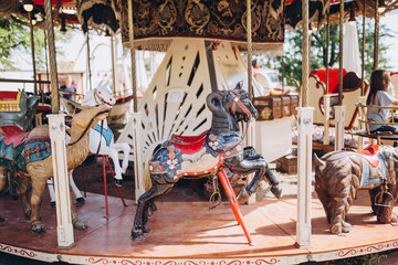 Fototapeta na wymiar close up view of colorful carousel in stuttgart city, germany