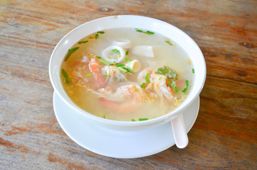 Thai porridge with shrimp and squid for breakfast