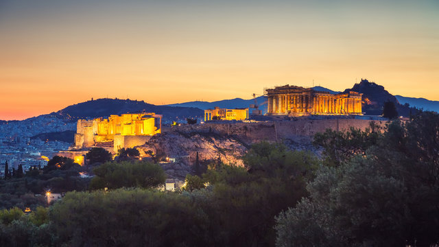 Acropolis of Athens, Greece at summer sunrise