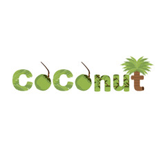 Coconut Tropical Fruit Art Word Vector and Icon