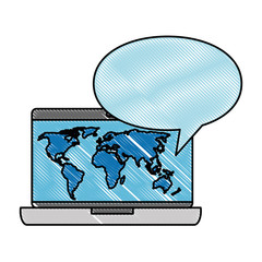 laptop with world planet and speech bubble vector illustration design