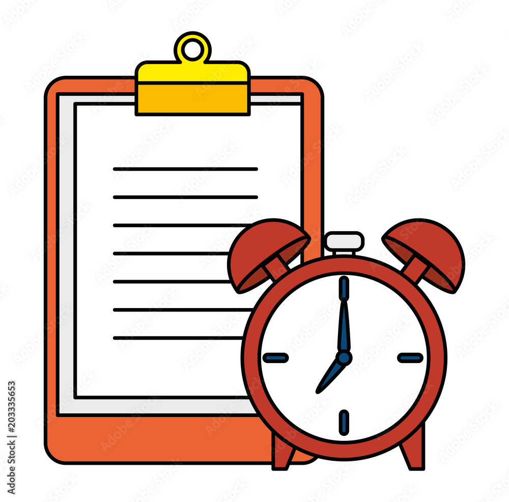 Poster alarm clock time with statistic in clipboard vector illustration design
