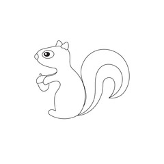 Vector cartoon outline squirrel with acorn