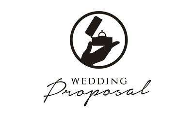 Diamond Ring Hand Wedding Marry proposal Silhouette Beauty Elegant logo design 