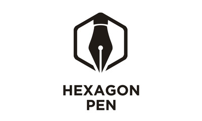 Hexagon Pen Symbol Logo design vector for writer journalist education 
