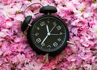 Clock. Flowers.