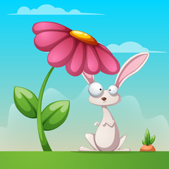 Cartoon landscape. Funny, cute rabbit illustration Vector eps 10