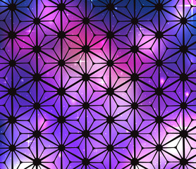 Cosmic stained glass background with flowers. Vector background for your creativity