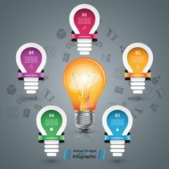 Infographic design template and marketing icons. Bulb icon. Light icon.