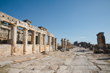 Fototapeta premium majestic columns and ancient ruins in famous hierapolis, turkey