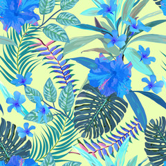 Floral seamless pattern. Background with isolated blue hand draw