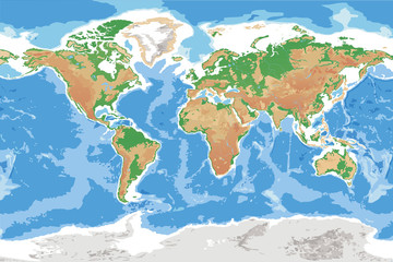 Physical map of Earth detailed topographic world