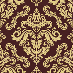 Fototapeta premium Classic seamless vector pattern. Damask orient brown and golden ornament. Classic vintage background. Orient ornament for fabric, wallpaper and packaging