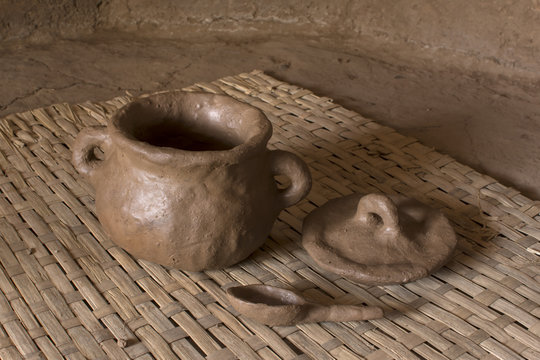 Fresh thrown primitive clay pottery