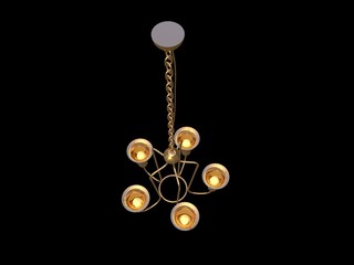 3d rendering of a golden lamp pendant isolated on a black background