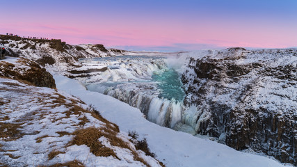 Sunrise Gullfoss waterfall