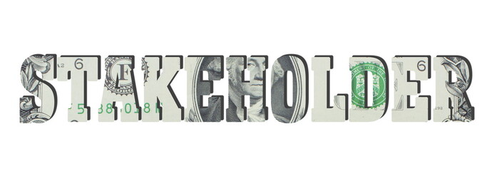 Stakeholder. American dollar banknotes. Money texture. Isolated on white background