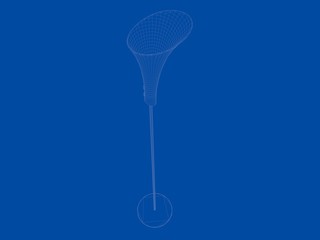 3d rendering of a blueprint lamp light holder isolate on a blue background